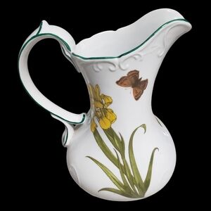 Formalities by Balm Bros Vintage Porcelain Pitcher Iris Butterfly Green Trim